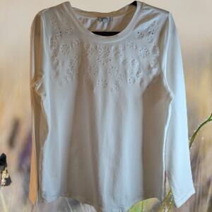 Croft & Barrow large long sleeve with eyelet design yoke cotton blend casual top